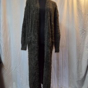 Kaisley Fuzzy Soft Olive Green Longline Cardigan Sweater Size Small